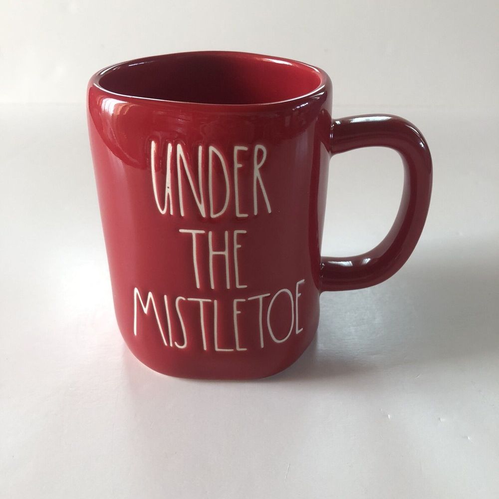 Rae Dunn Christmas “UNDER THE MISTLETOE” Red Mug White Large Letters NEW